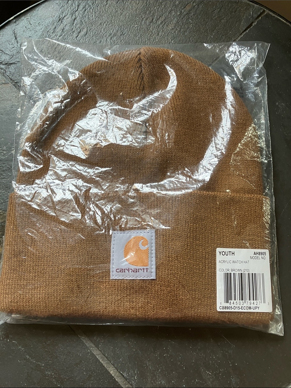 Carhartt Brown Youth Acrylic Cuffed Beanie with Logo Patch